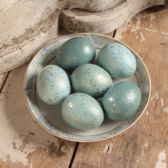 Bethany Lowe Accents Bethany Lowe Aqua Blue Gold Speckled Spring Easter Bird Eggs Small Set